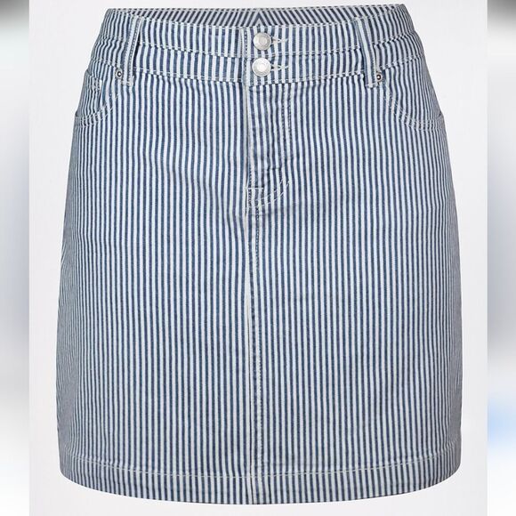Maurices Railroad Blue Stripe Mini Skirt Conductor Stretch Denim High Waist Cute - Picture 1 of 8